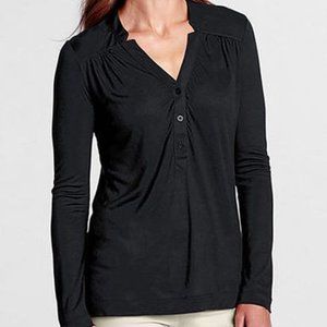 LANDS' END Drape Notch Henley NWT BLACK LRG Petite